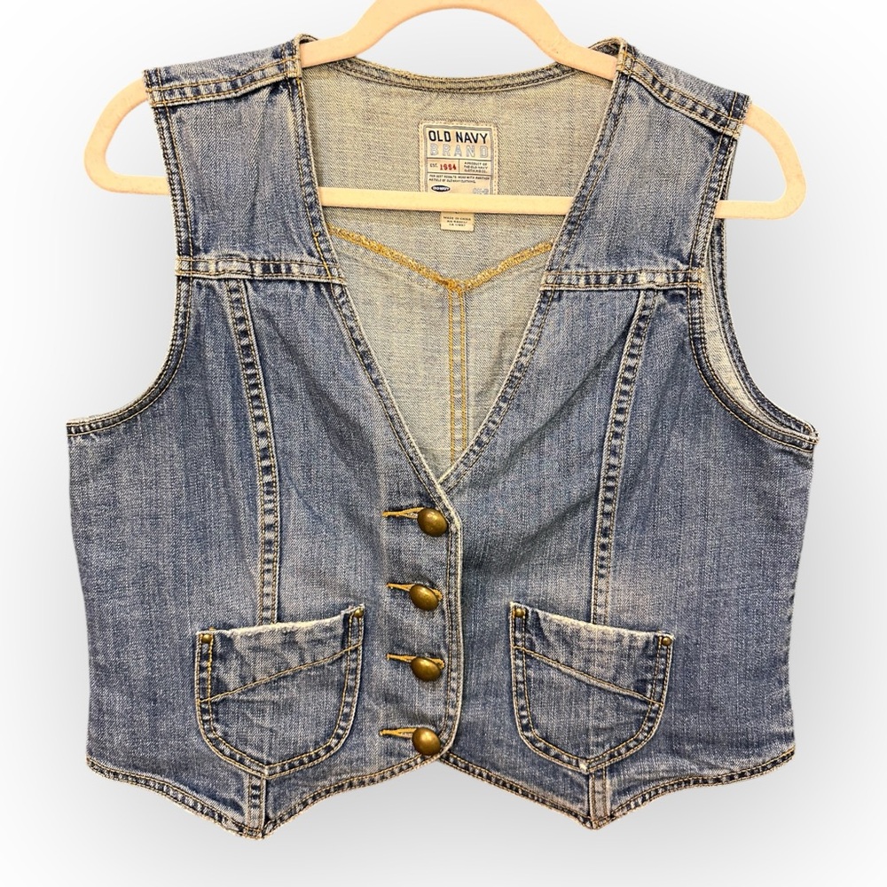 Y2K Old Navy Womens 100% Cotton Cropped Blue Denim Vest. Size Large